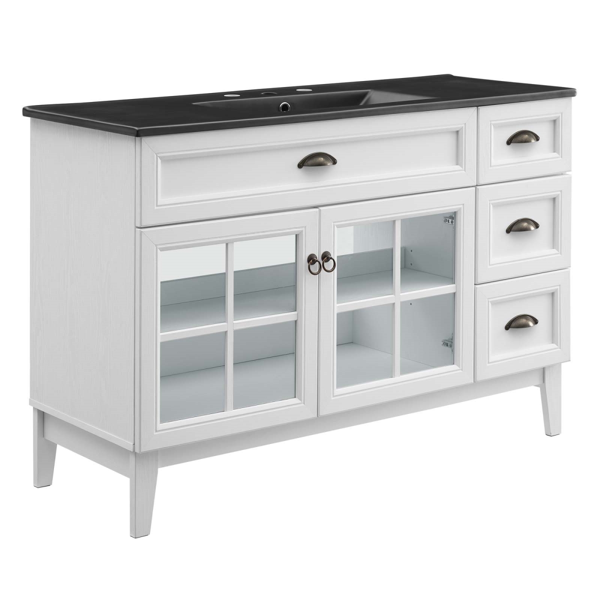 EEI-5479-WHI-BLK 48 in. Isle Bathroom Vanity Cabinet, White & Black