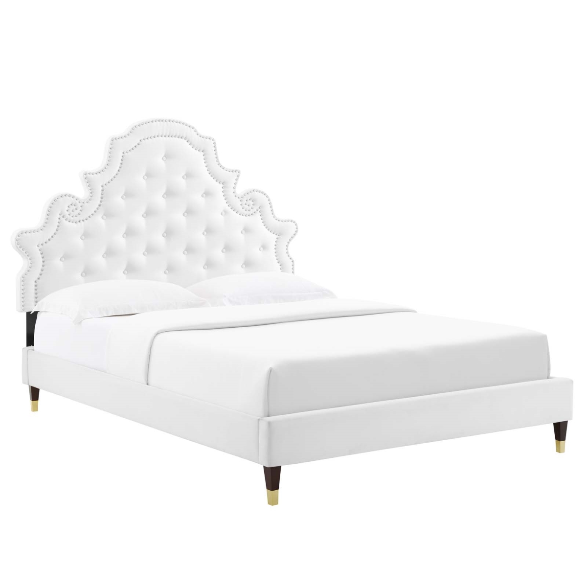 Modway MOD-6758-WHI Gwyneth Tufted Performance Velvet Platform Bed, White - Full Size