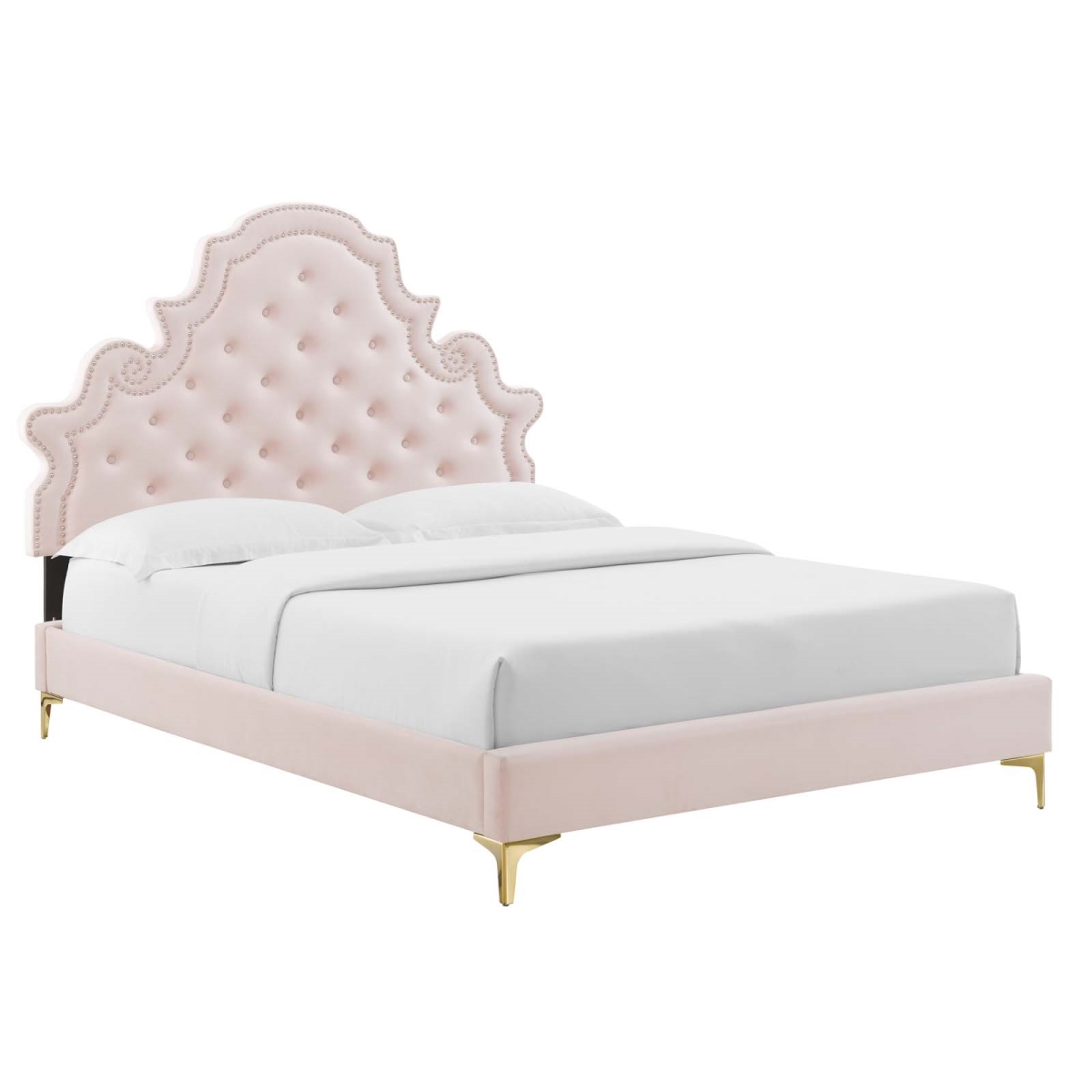 MOD-6757-PNK 61-65 x 67 x 81.5 in. Gwyneth Tufted Performance Velvet Full Size Platform Bed, Pink