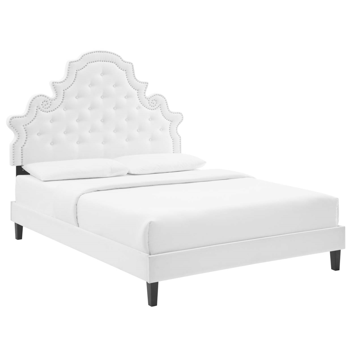 Modway MOD-6756-WHI Gwyneth Tufted Performance Velvet Platform Bed, White - Twin Size