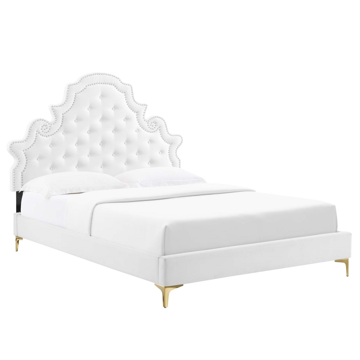 Modway MOD-6754-WHI Gwyneth Tufted Performance Velvet Platform Bed, White - Twin Size
