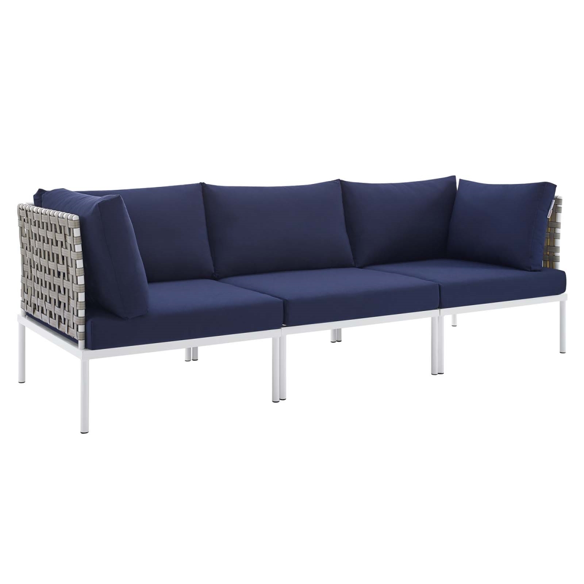 EEI-4966-TAN-NAV Harmony Sunbrella Basket Weave Outdoor Patio Aluminum Sofa, Tan & Navy - 32 x 97.5 x 33 in -  Modway Furniture