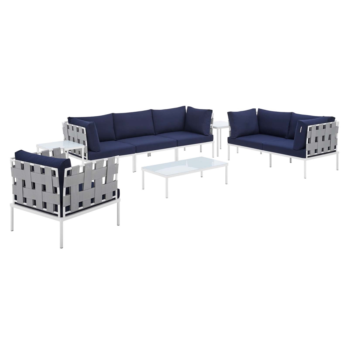 Picture of Modway Furniture EEI-4949-GRY-NAV-SET 8 Piece Harmony Sunbrella Outdoor Patio Aluminum Seating Set&#44; Gray & Navy - 32 x 163 x 97 in.