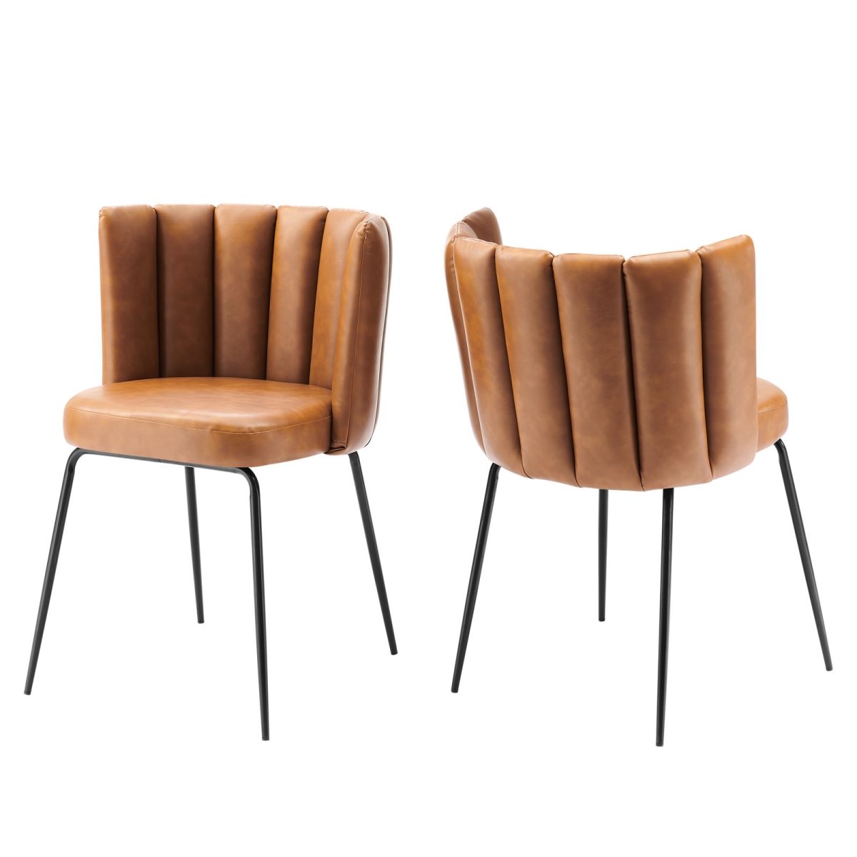 EEI-4676-BLK-TAN Virtue Vegan Leather Dining Chair, Black & Tan - Set of 2