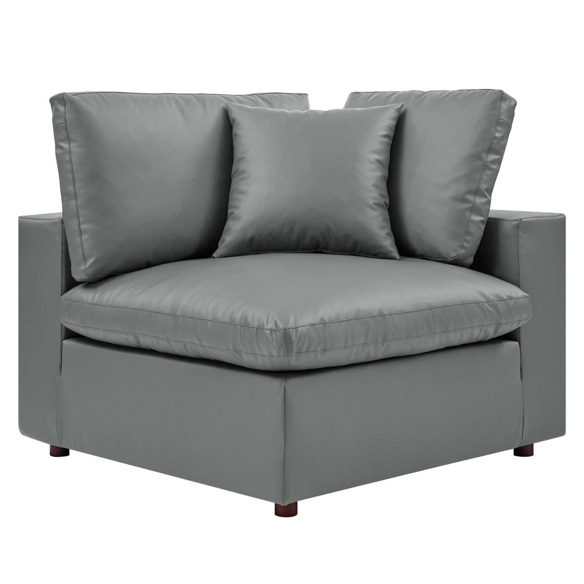 EEI-4696-GRY 35 x 40 x 40 in. Commix Down Filled Overstuffed Vegan Leather Corner Chair, Gray