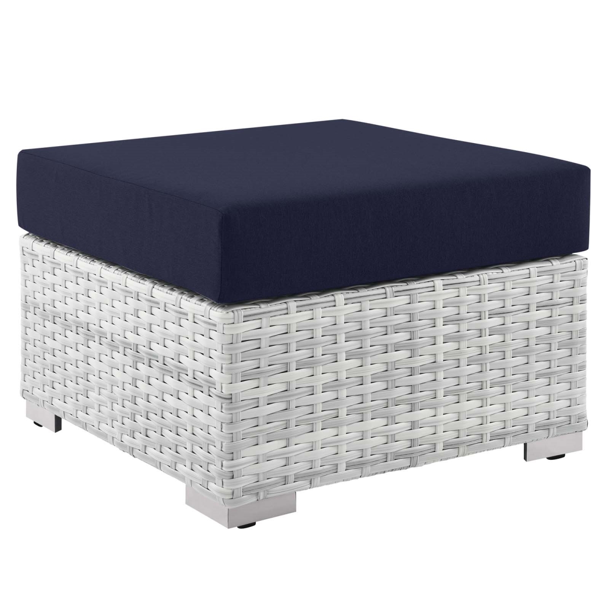 EEI-4301-LGR-NAV Convene Outdoor Patio Ottoman, Light Gray & Navy