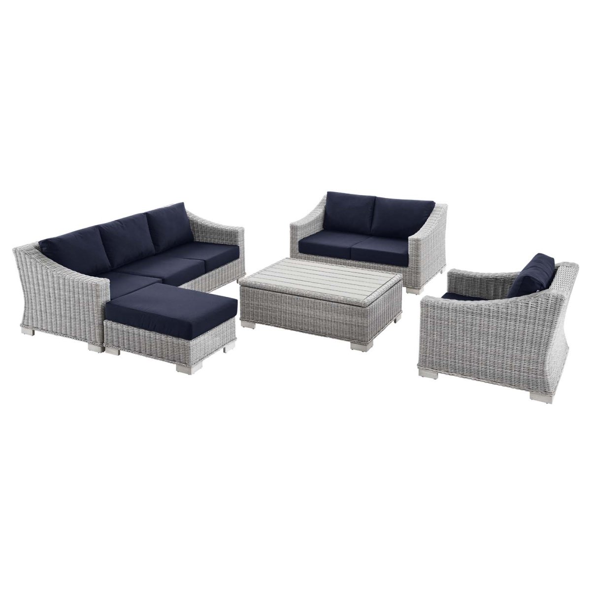 EEI-5092-NAV Conway Outdoor Patio Wicker Rattan Furniture Set, Light Gray & Navy - 5 Piece -  Modway Furniture