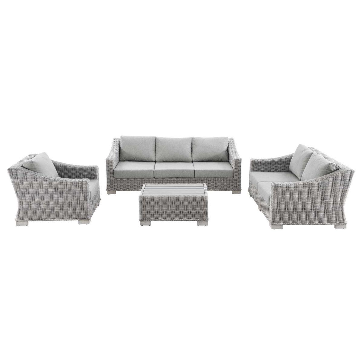 EEI-5091-GRY Conway Outdoor Patio Wicker Rattan Furniture Set, Light Gray & Gray - 4 Piece