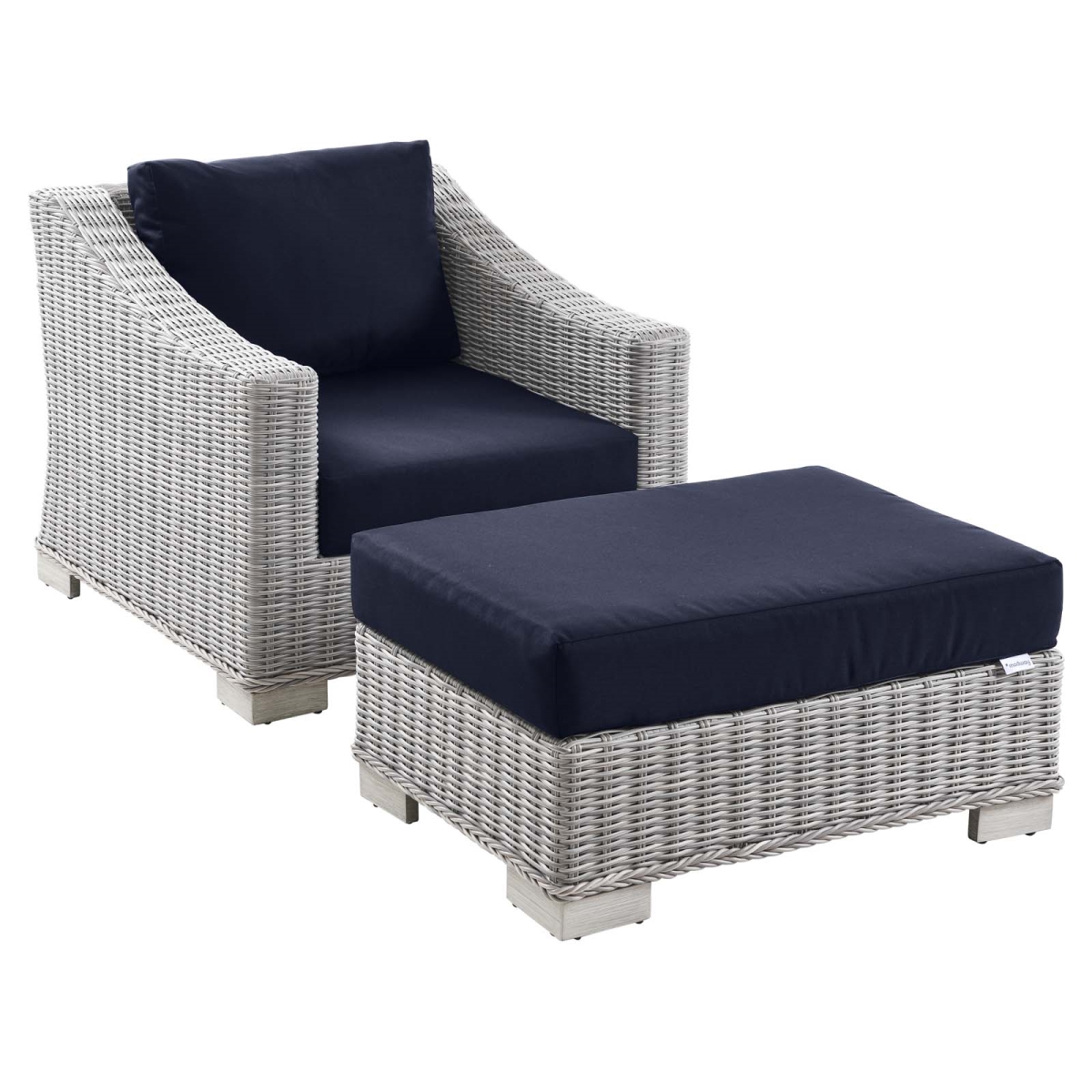 EEI-5090-NAV Conway Outdoor Patio Wicker Rattan Armchair & Ottoman Set, Light Gray & Navy - 2 Piece -  Modway Furniture