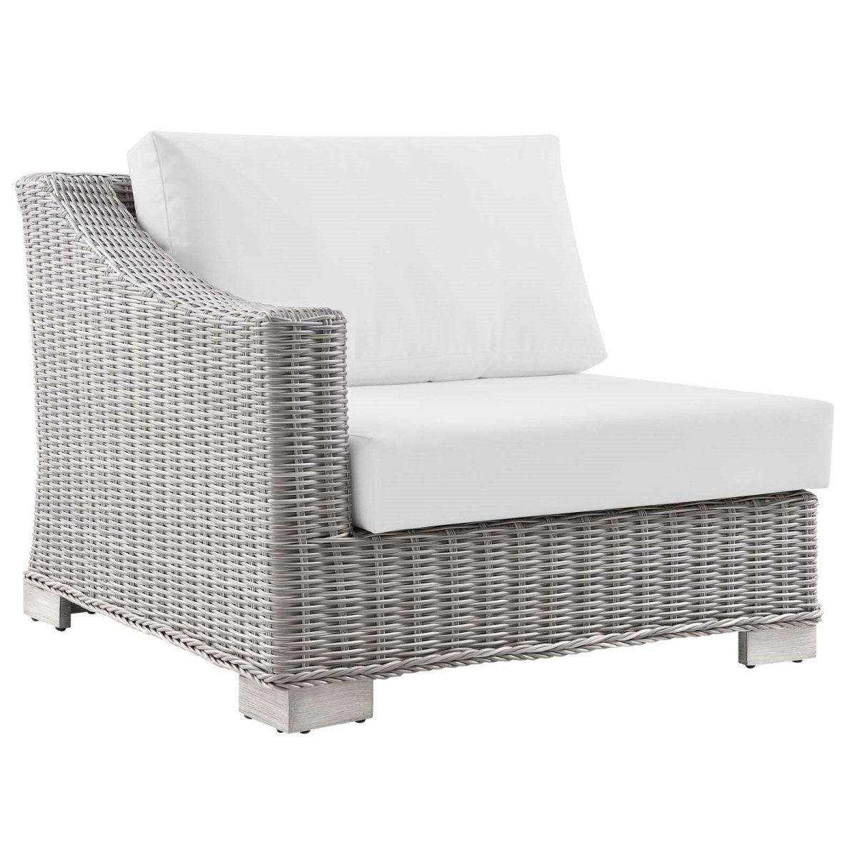 EEI-4845-LGR-WHI Conway Outdoor Patio Wicker Rattan Left-Arm Chair, Light Gray & White - 28 x 35 x 36 in -  Modway Furniture