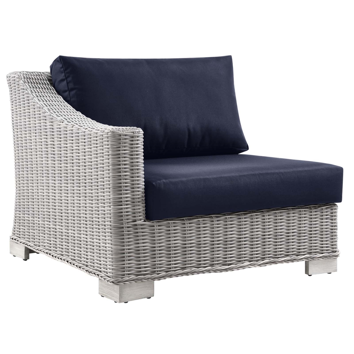 EEI-4845-LGR-NAV Conway Outdoor Patio Wicker Rattan Left-Arm Chair, Light Gray & Navy - 28 x 35 x 36 in -  Modway Furniture