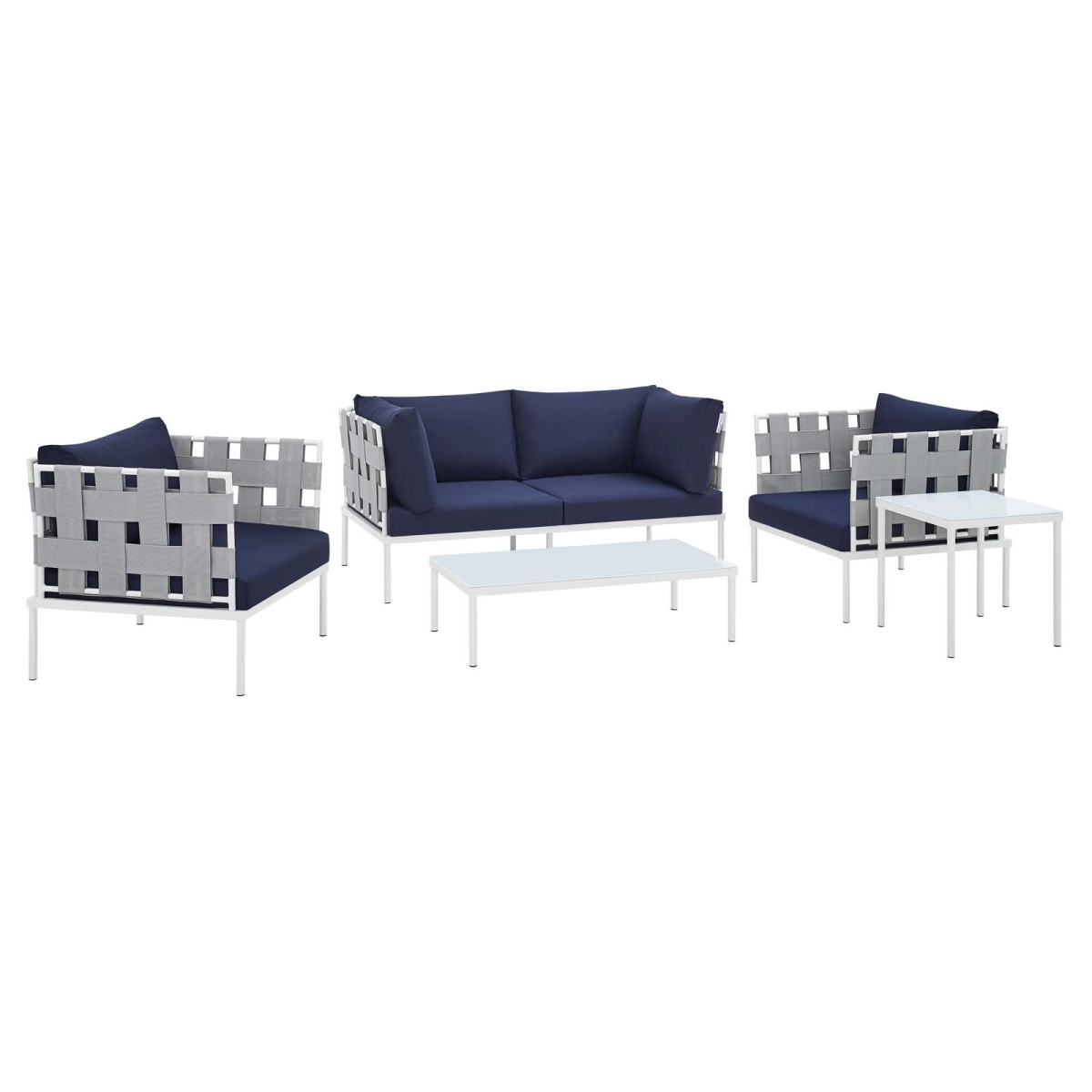 Picture of Modway Furniture EEI-4925-GRY-NAV-SET 5 Piece Harmony Sunbrella Outdoor Patio Aluminum Furniture Set&#44; Gray & Navy - 32 x 130 x 67.5 in.
