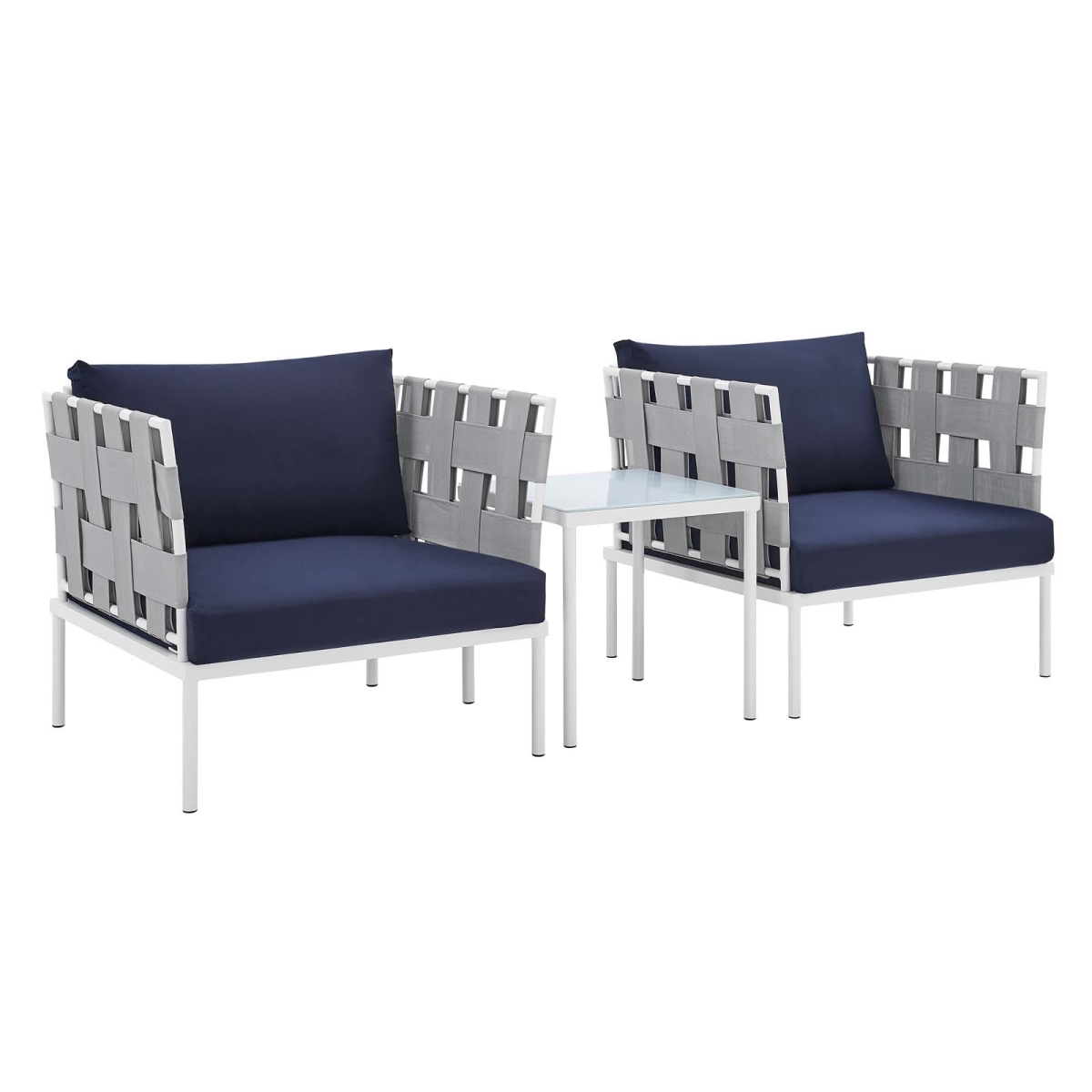 Picture of Modway Furniture EEI-4687-GRY-NAV-SET 3 Piece Harmony Sunbrella Outdoor Patio Aluminum Seating Set&#44; Gray & Navy - 32 x 89.5 x 33 in.