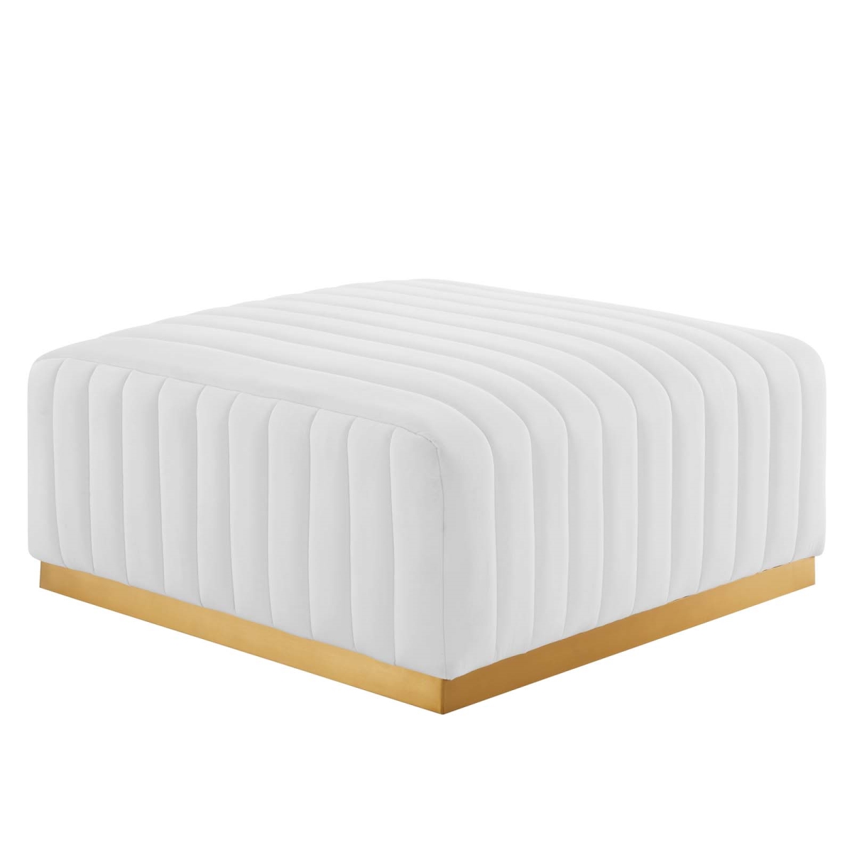 EEI-5507-GLD-WHI 15.5 x 36 x 36.5 in. Conjure Channel Tufted Performance Velvet Ottoman, Gold & White -  Modway Furniture