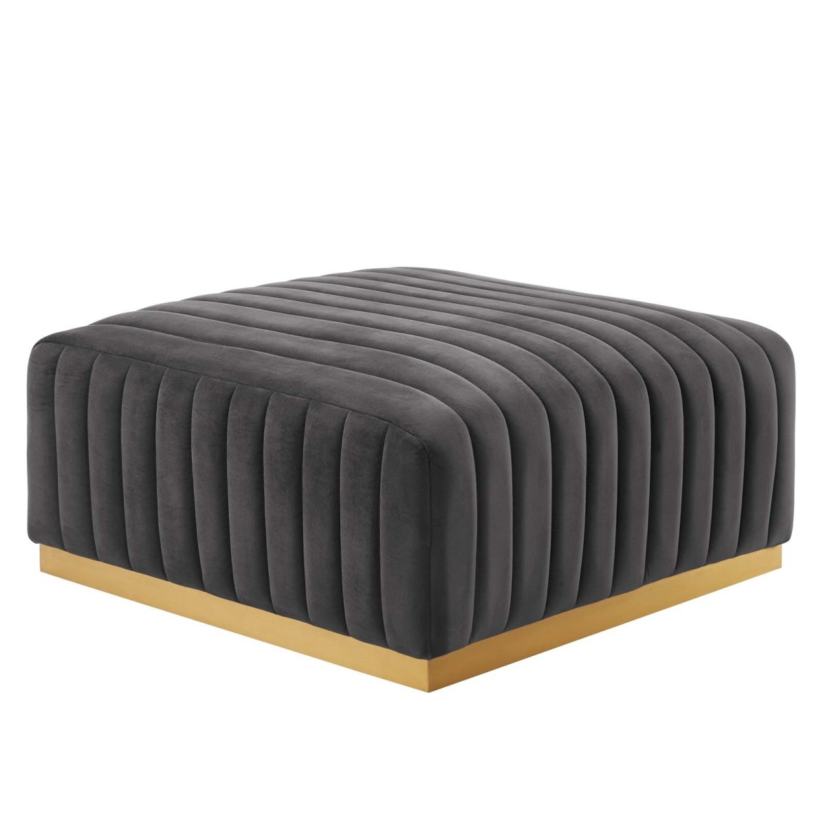 EEI-5507-GLD-GRY 15.5 x 36 x 36.5 in. Conjure Channel Tufted Performance Velvet Ottoman, Gold & Gray -  Modway Furniture