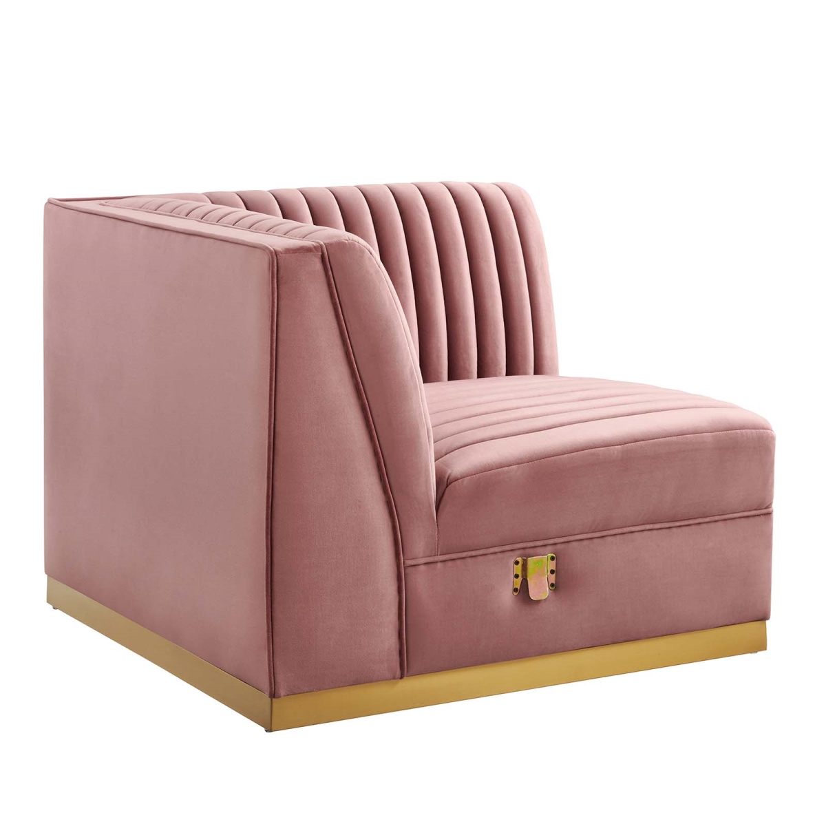 EEI-6035-DUS 28 x 36 x 36 in. Sanguine Channel Tufted Performance Velvet Modular Sectional Sofa Right Corner Chair, Dusty Rose