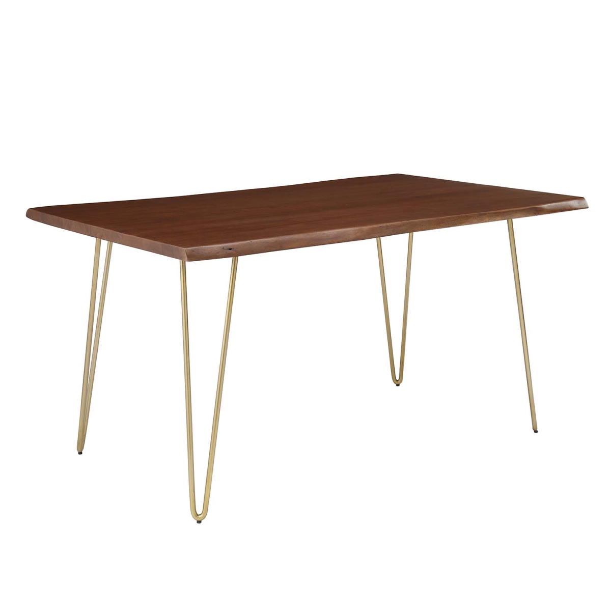 EEI-6059-GLD-WAL 60 in. Henley Live Edge Acacia Wood Dining Table, Gold & Walnut