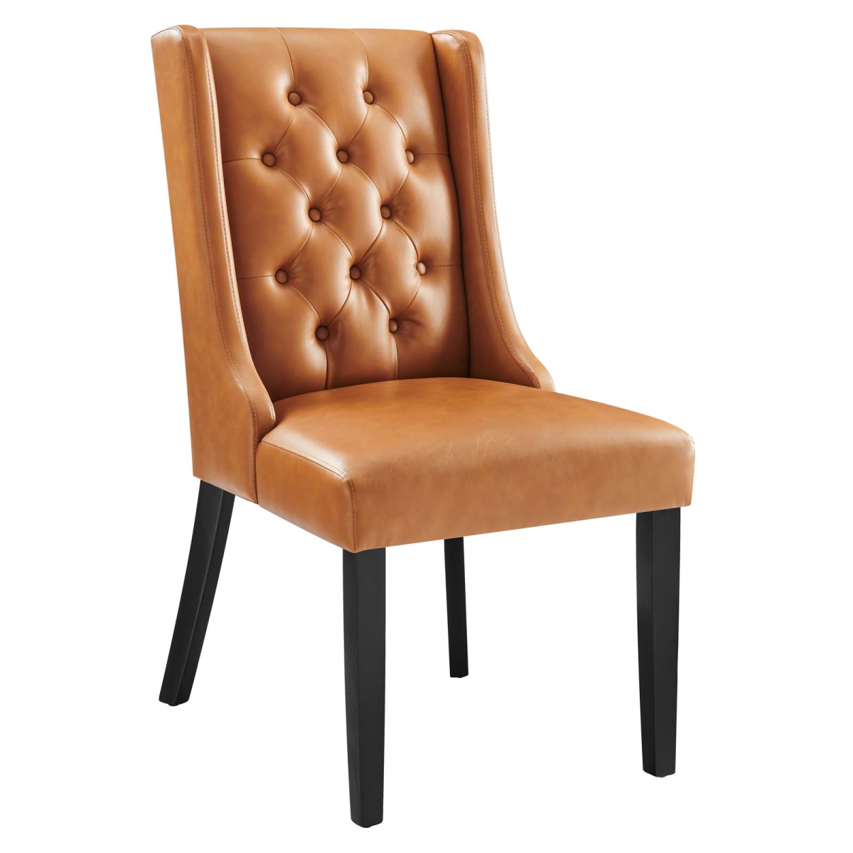 EEI-2234-TAN 38.5 x 25 x 21 in. Baronet Button Tufted Vegan Leather Dining Chair, Tan