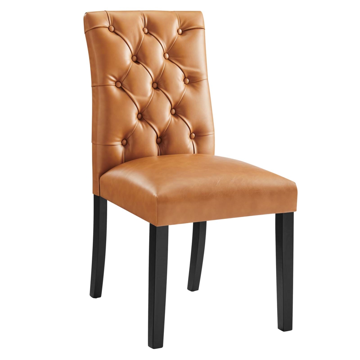 EEI-2230-TAN 37.5 x 18.5 x 24.5 in. Duchess Button Tufted Vegan Leather Dining Chair, Tan
