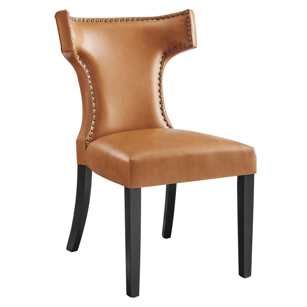 EEI-2220-TAN 36 x 25 x 23 in. Curve Vegan Leather Dining Chair, Tan