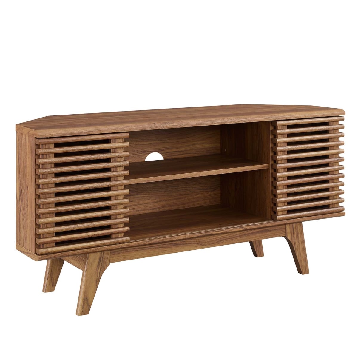 EEI-6157-WAL 46 in. Render Corner TV Stand, Walnut