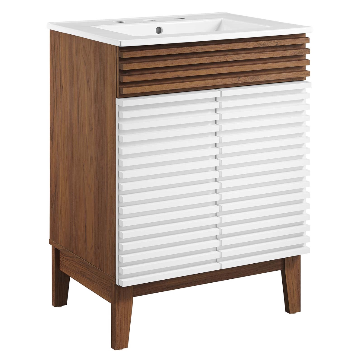 EEI-3860-WHI-WAL-WHI 32.5 x 24.5 x 18.5 in. Render Bathroom Vanity, White & Walnut