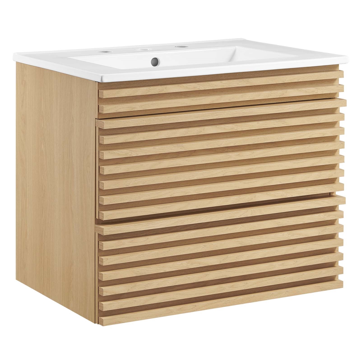 EEI-4433-OAK-WHI 24 in. Render Wall-Mount Bathroom Vanity, Oak & White