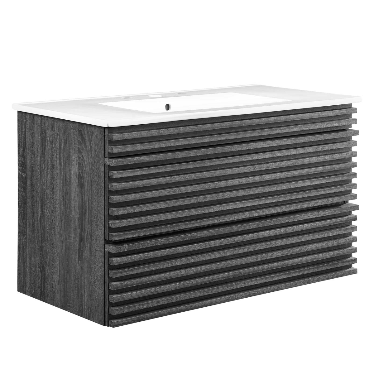 EEI-4436-CHA-WHI 36 in. Render Wall-Mount Bathroom Vanity, Charcoal & White
