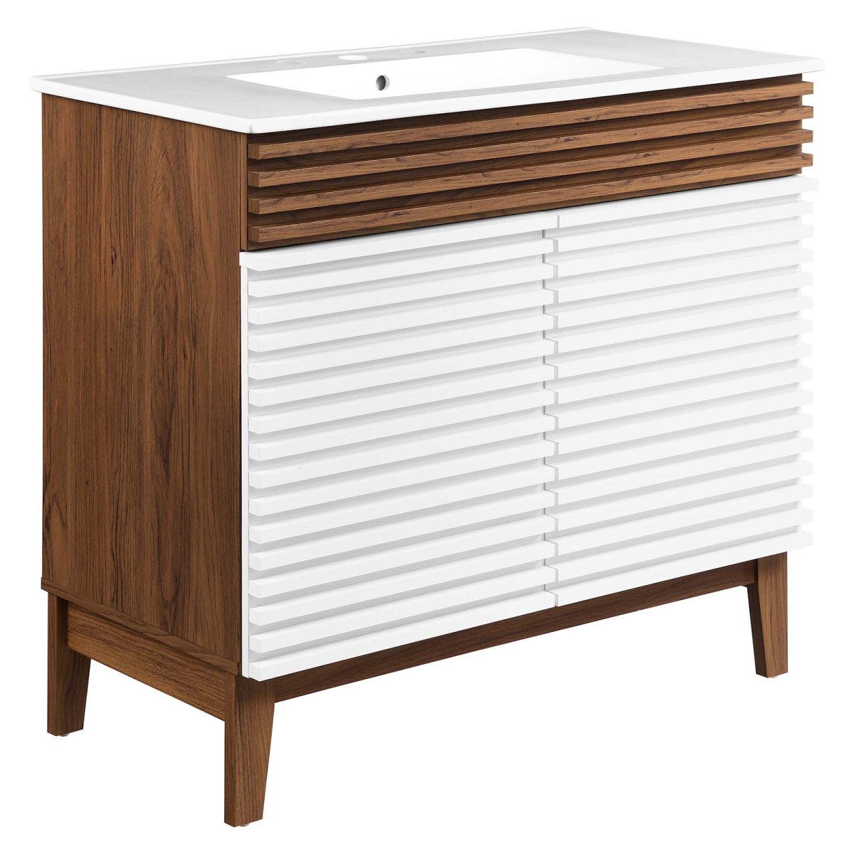 EEI-4437-WHI-WAL-WHI 36 in. Render Bathroom Vanity, White & Walnut