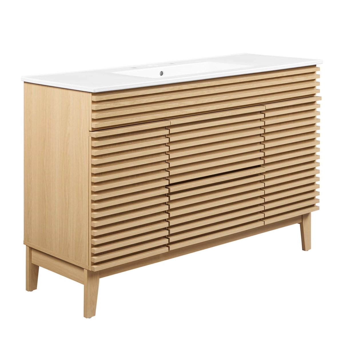 EEI-4439-OAK-WHI 48 in. Render Single Sink Bathroom Vanity, Oak & White