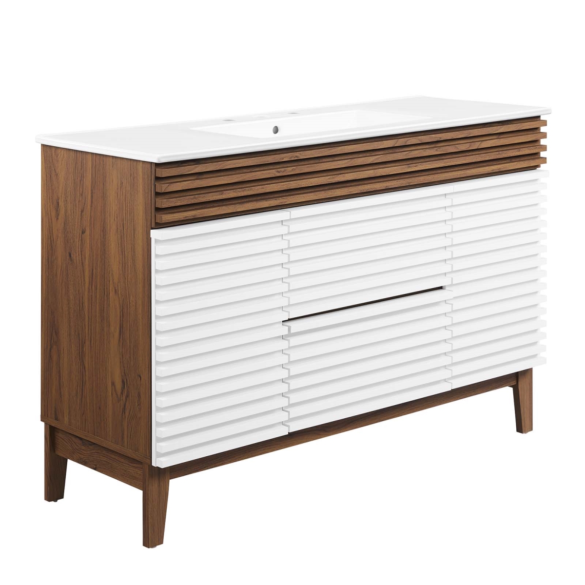 EEI-4439-WHI-WAL-WHI 48 in. Render Single Sink Bathroom Vanity, White & Walnut