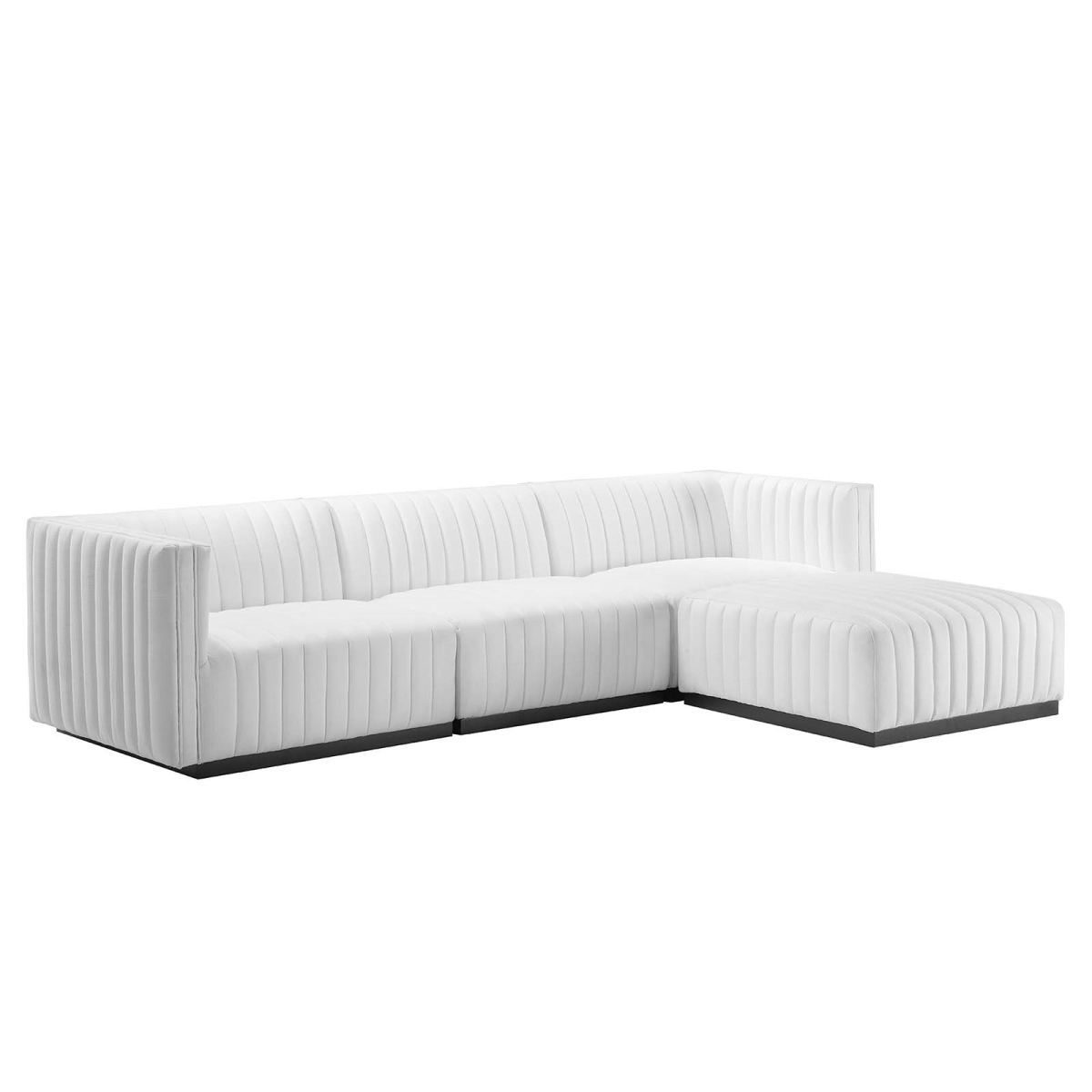 EEI-5788-BLK-WHI 4 Piece Conjure Channel Tufted Upholstered Fabric Sectional Sofa, Black & White -  Modway Furniture