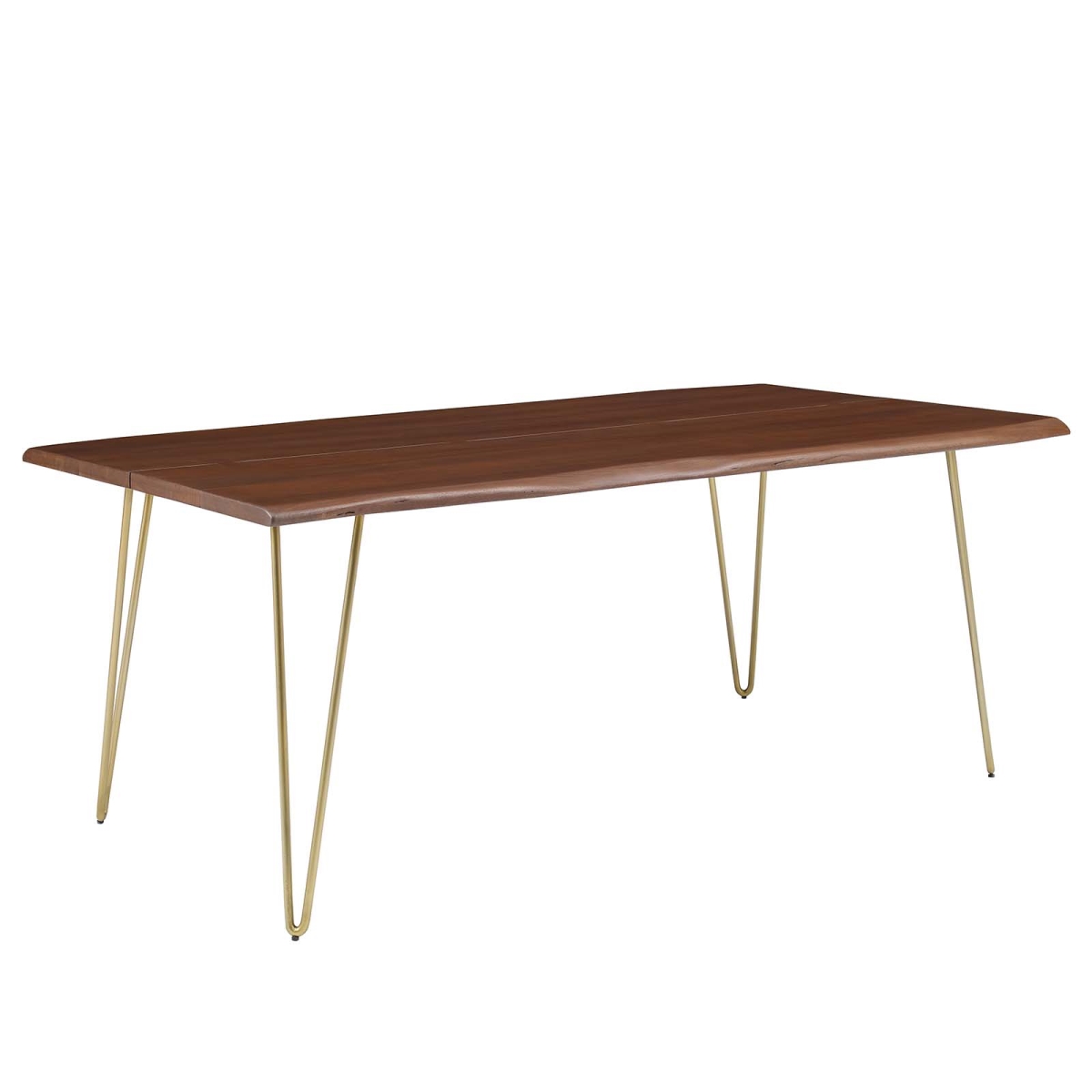 EEI-6070-GLD-WAL 74 in. Ardor Live Edge Acacia Wood Dining Table, Gold & Walnut