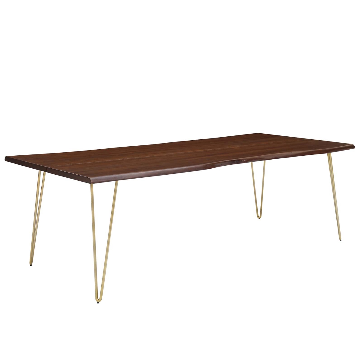EEI-6072-GLD-WAL 96 in. Ardor Live Edge Acacia Wood Dining Table, Gold & Walnut