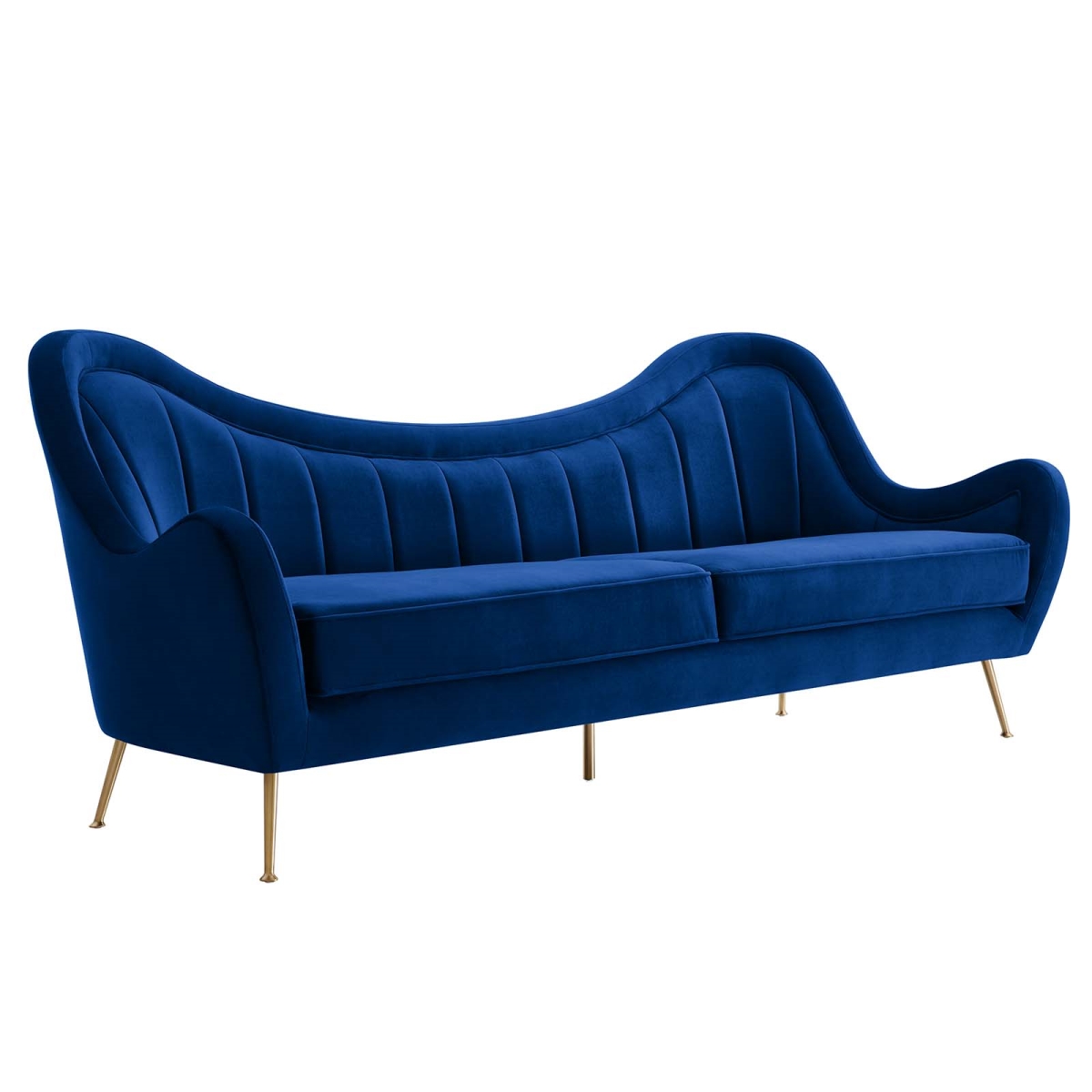 EEI-5874-NAV 36.5 x 93.5 x 32 in. Cheshire Channel Tufted Performance Velvet Sofa, Navy Blue