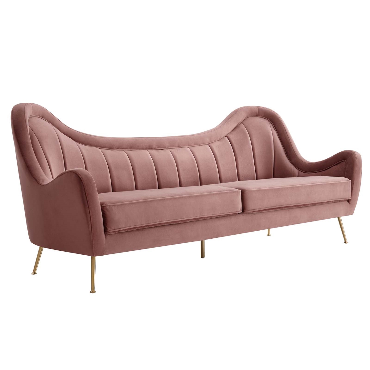EEI-5874-DUS 36.5 x 93.5 x 32 in. Cheshire Channel Tufted Performance Velvet Sofa, Dusty Rose