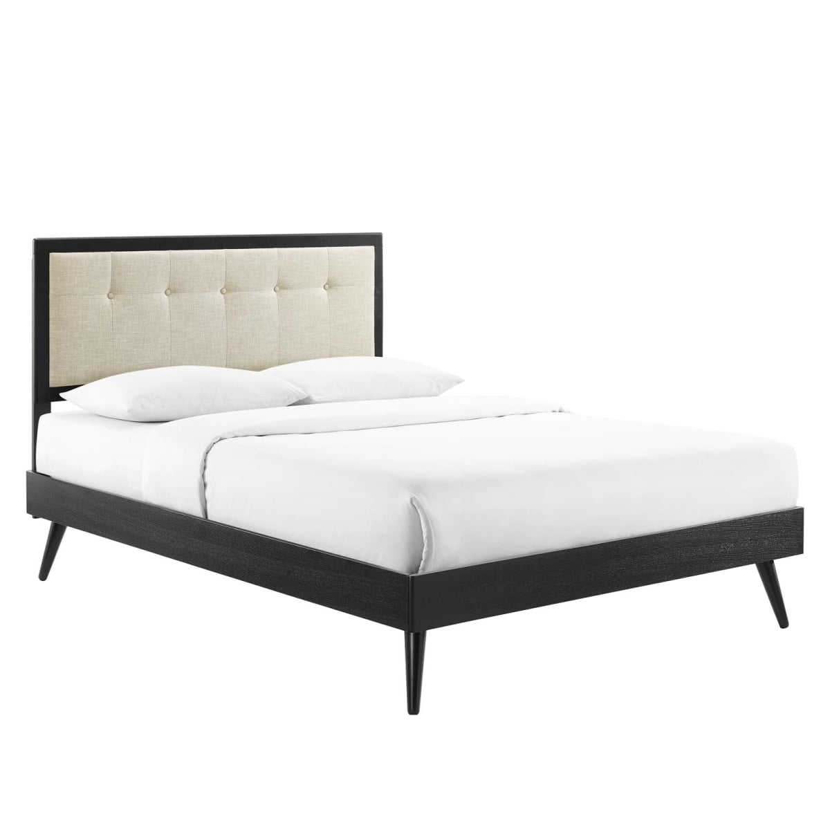 MOD-6638-BLK-BEI 41-51 x 79.5 x 83 in. Willow King Size Wood Platform Bed with Splayed Legs, Black & Beige