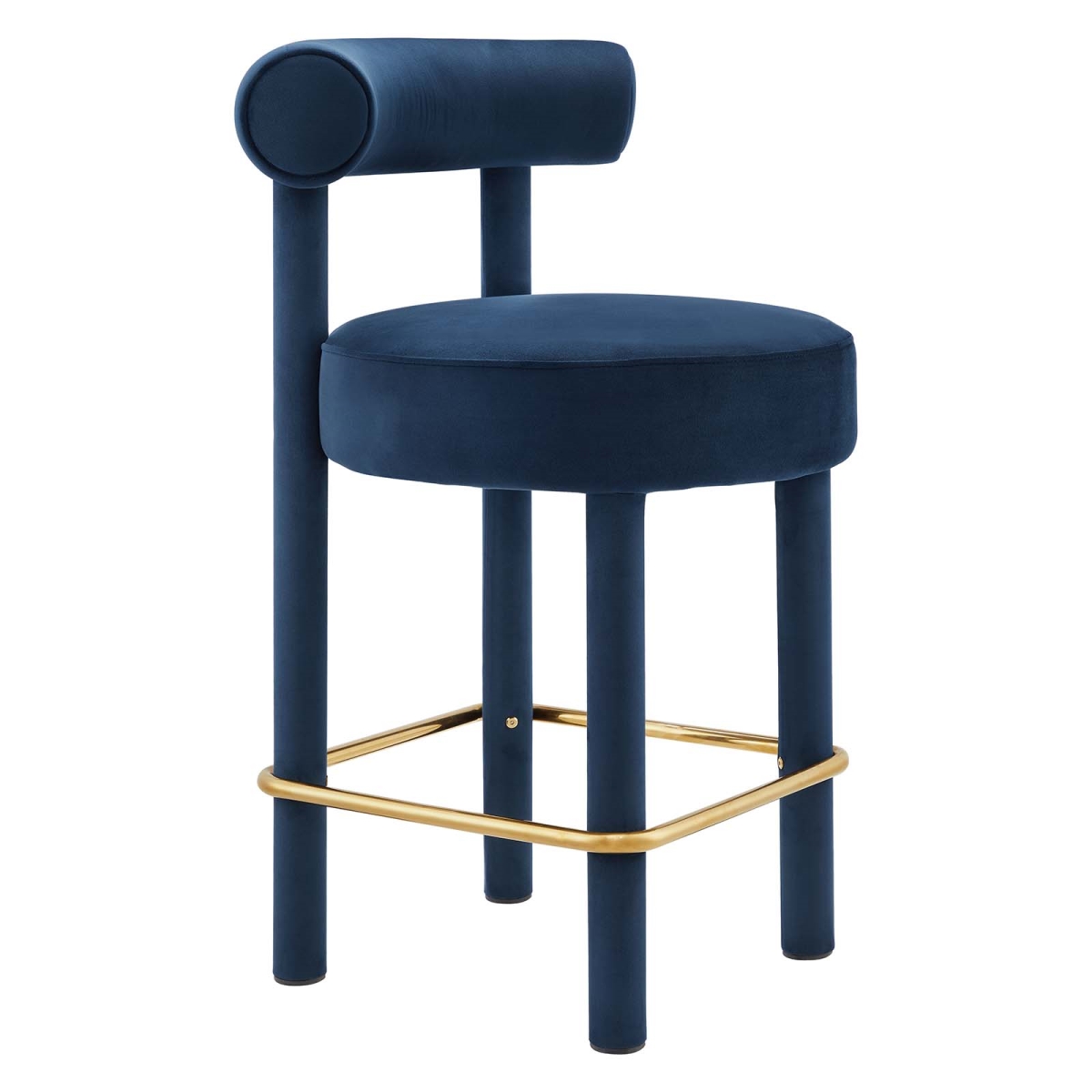EEI-6384-MID-GLD Toulouse Performance Velvet Counter Stool, Midnight Blue & Gold