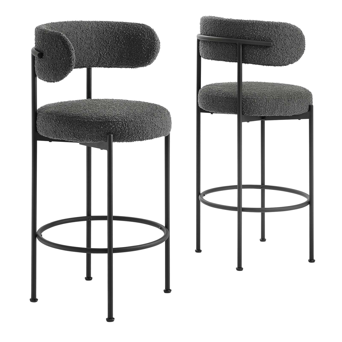 Picture of Modway Furniture EEI-6520-CHA-BLK Albie Boucle Fabric Bar Stools&#44; Charcoal & Black - Set of 2