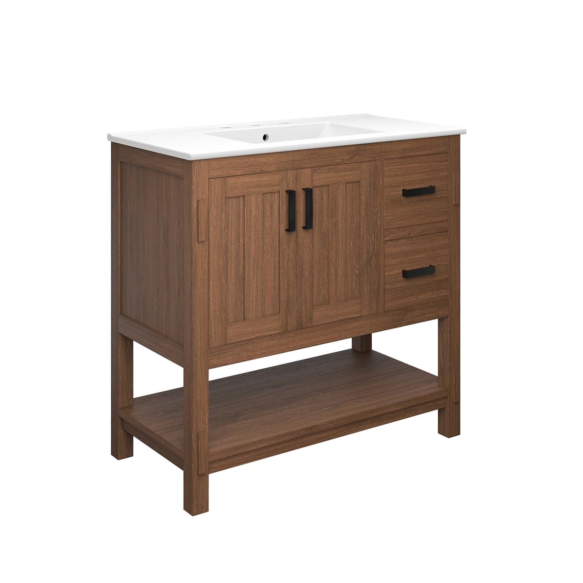 EEI-6535-WAL-WHI 36 in. Ashlyn Wood Bathroom Vanity, Walnut & White