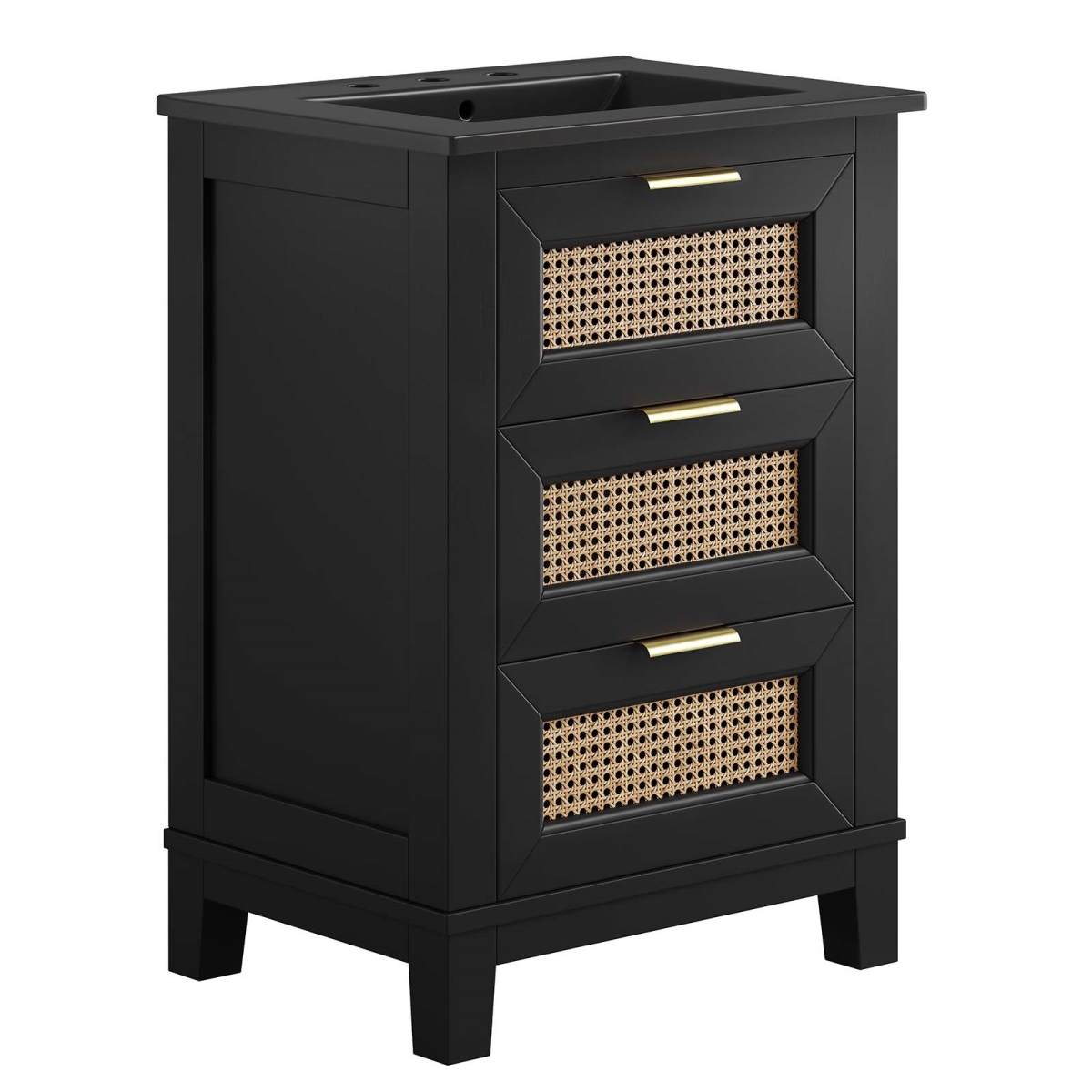 EEI-6724-BLK-BLK 24 in. Dixie Solid Wood Bathroom Vanity Cabinet, Black