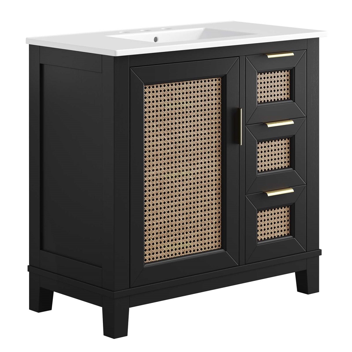 EEI-6725-BLK-WHI 36 in. Dixie Solid Wood Bathroom Vanity Cabinet, Black & White