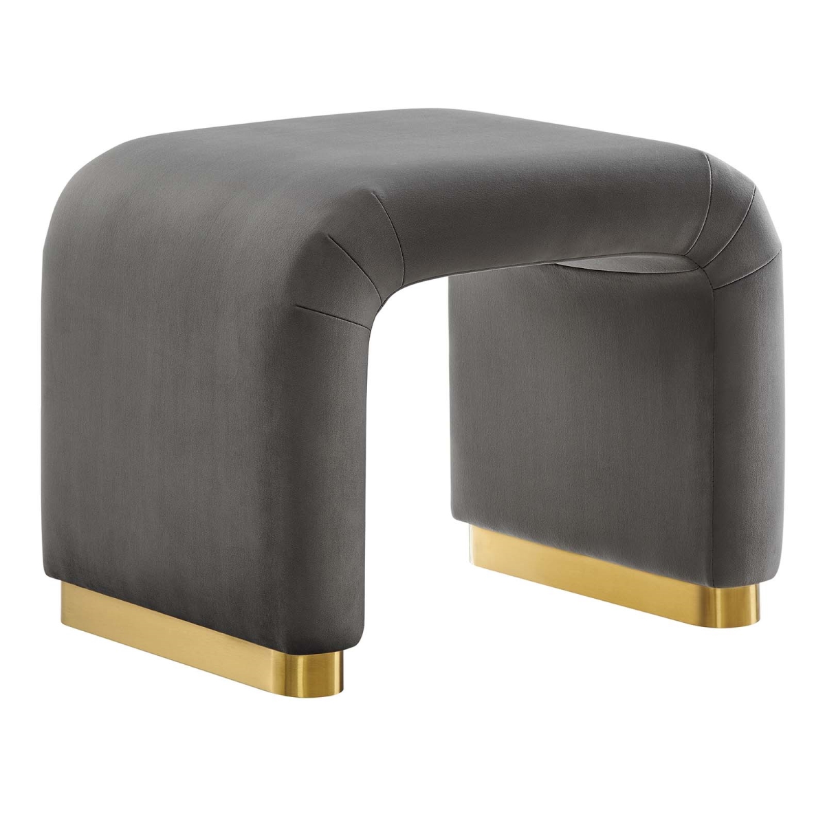 EEI-6733-BRA-STG Koda Performance Velvet Waterfall Stool, Brass & Storm Gray