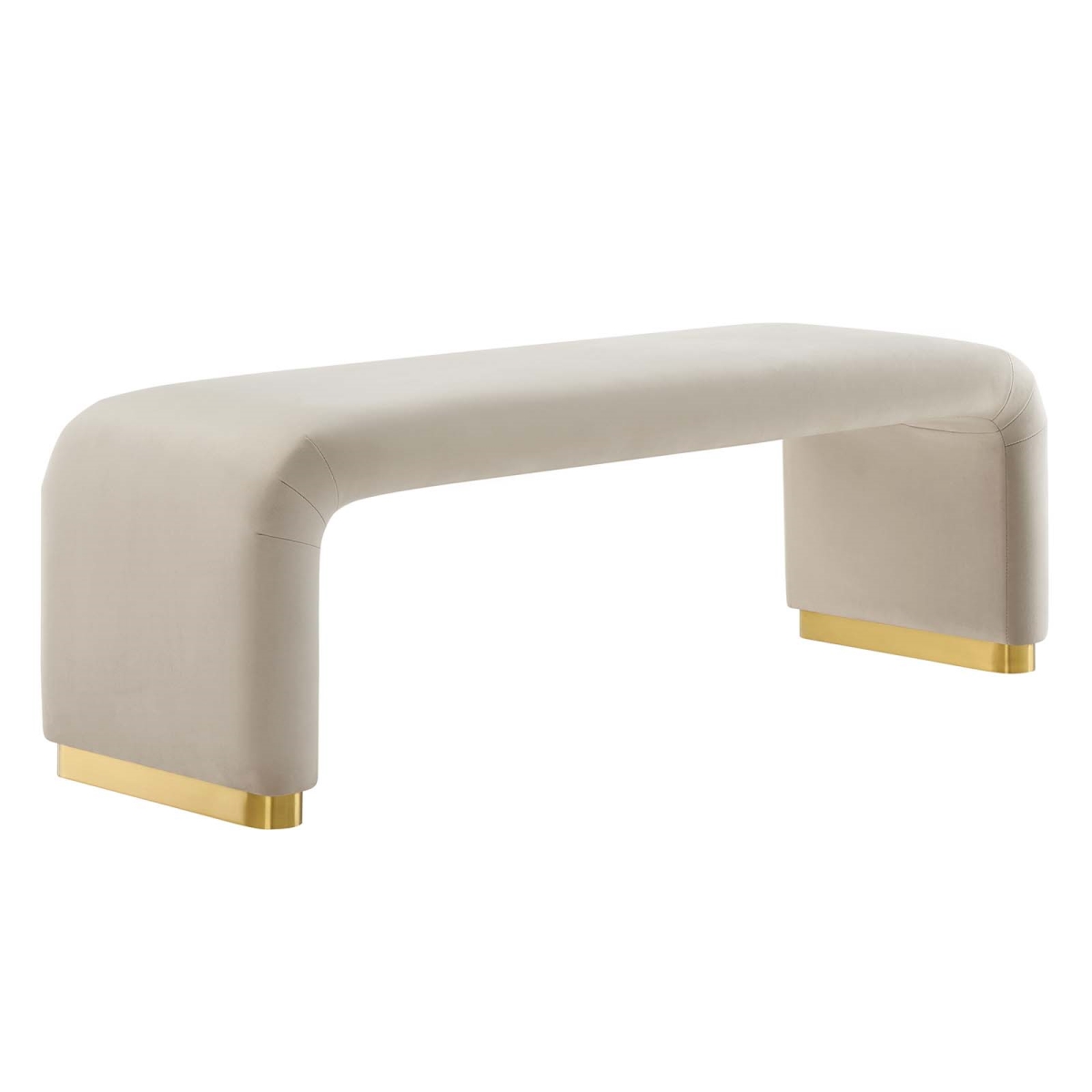 EEI-6734-BRA-ALM Koda Performance Velvet Waterfall Long Bench, Brass & Almond