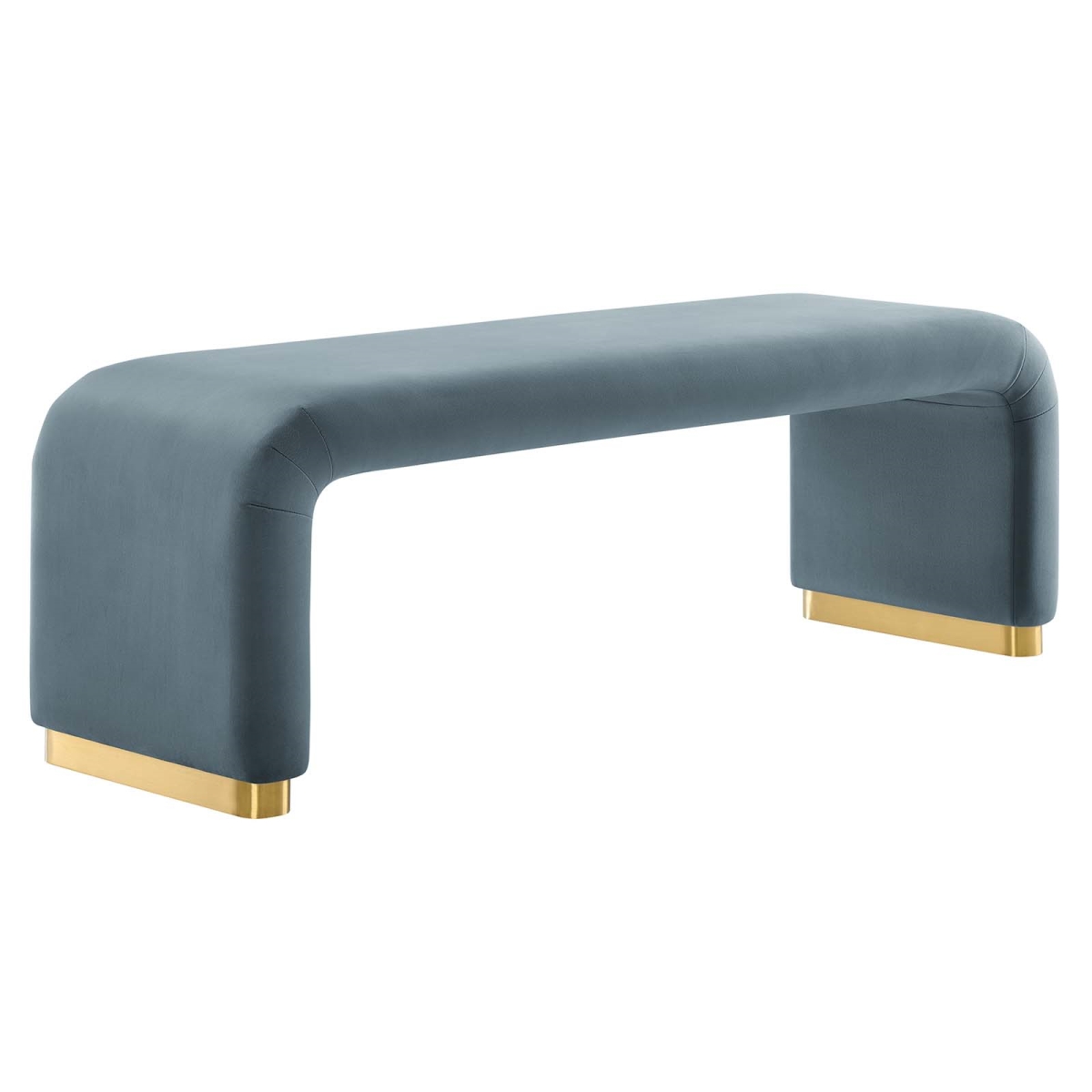EEI-6734-BRA-CAB Koda Performance Velvet Waterfall Long Bench, Brass & Cadet Blue