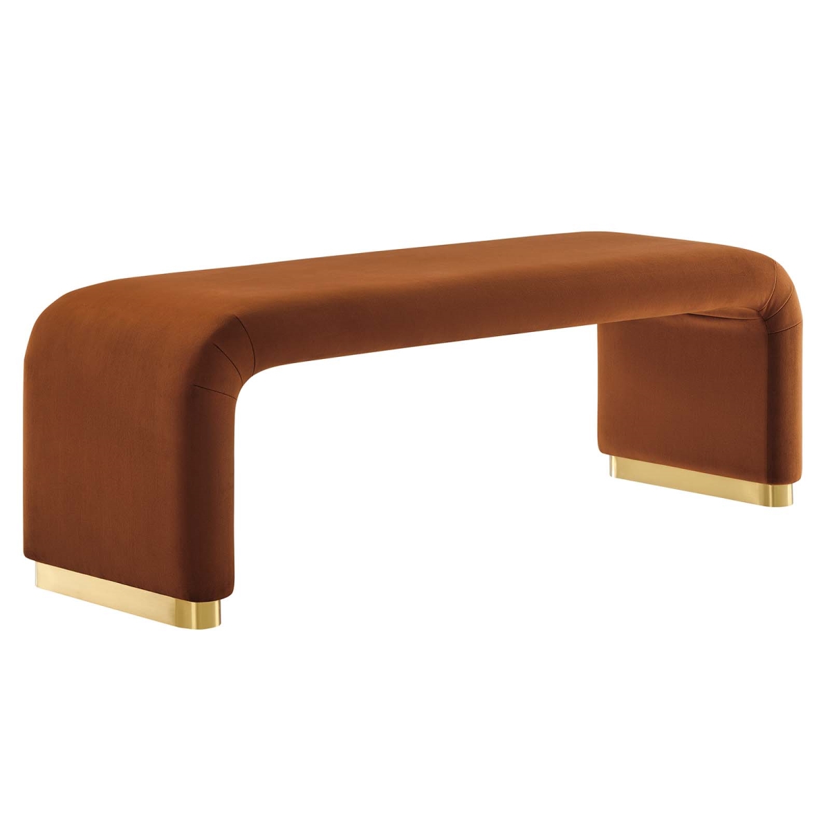 EEI-6734-BRA-RUS Koda Performance Velvet Waterfall Long Bench, Brass & Rust