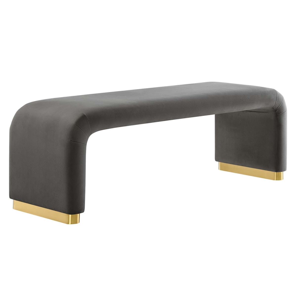 EEI-6734-BRA-STG Koda Performance Velvet Waterfall Long Bench, Brass & Storm Gray