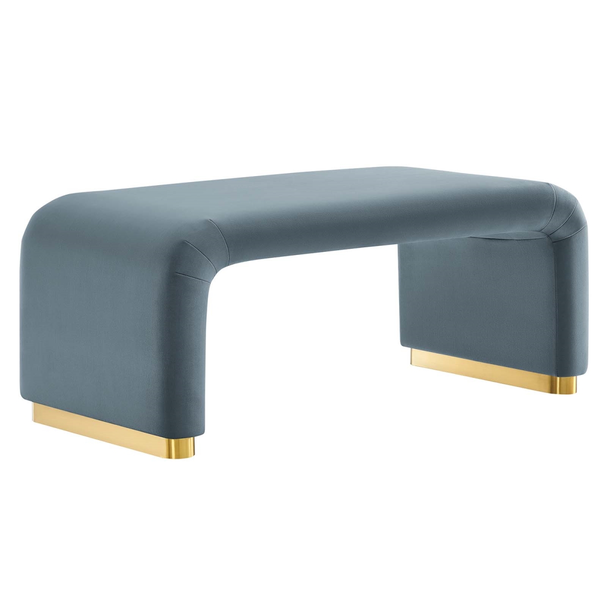 EEI-6735-BRA-CAB Koda Performance Velvet Waterfall Ottoman, Brass & Cadet Blue
