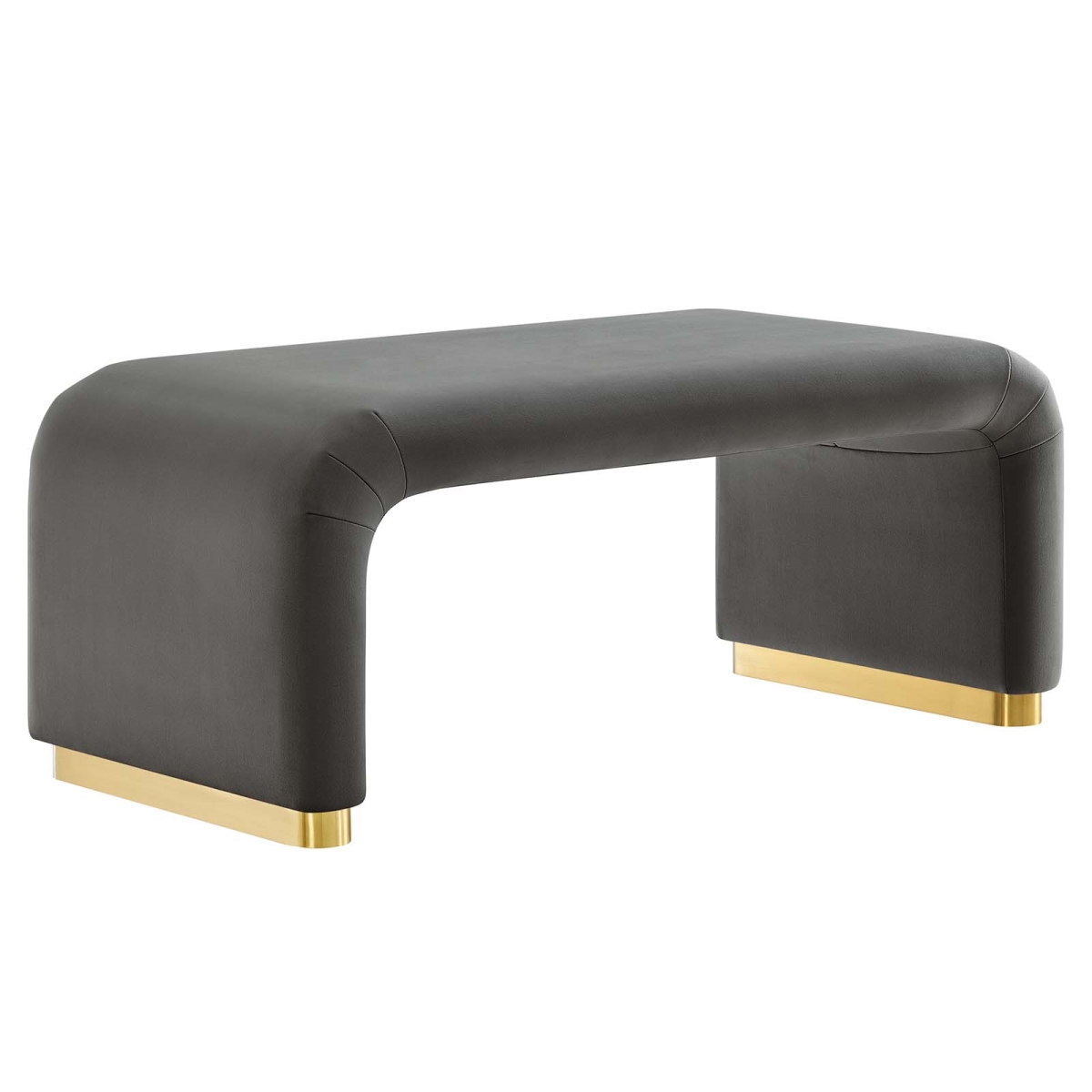 EEI-6735-BRA-STG Koda Performance Velvet Waterfall Ottoman, Brass & Storm Gray