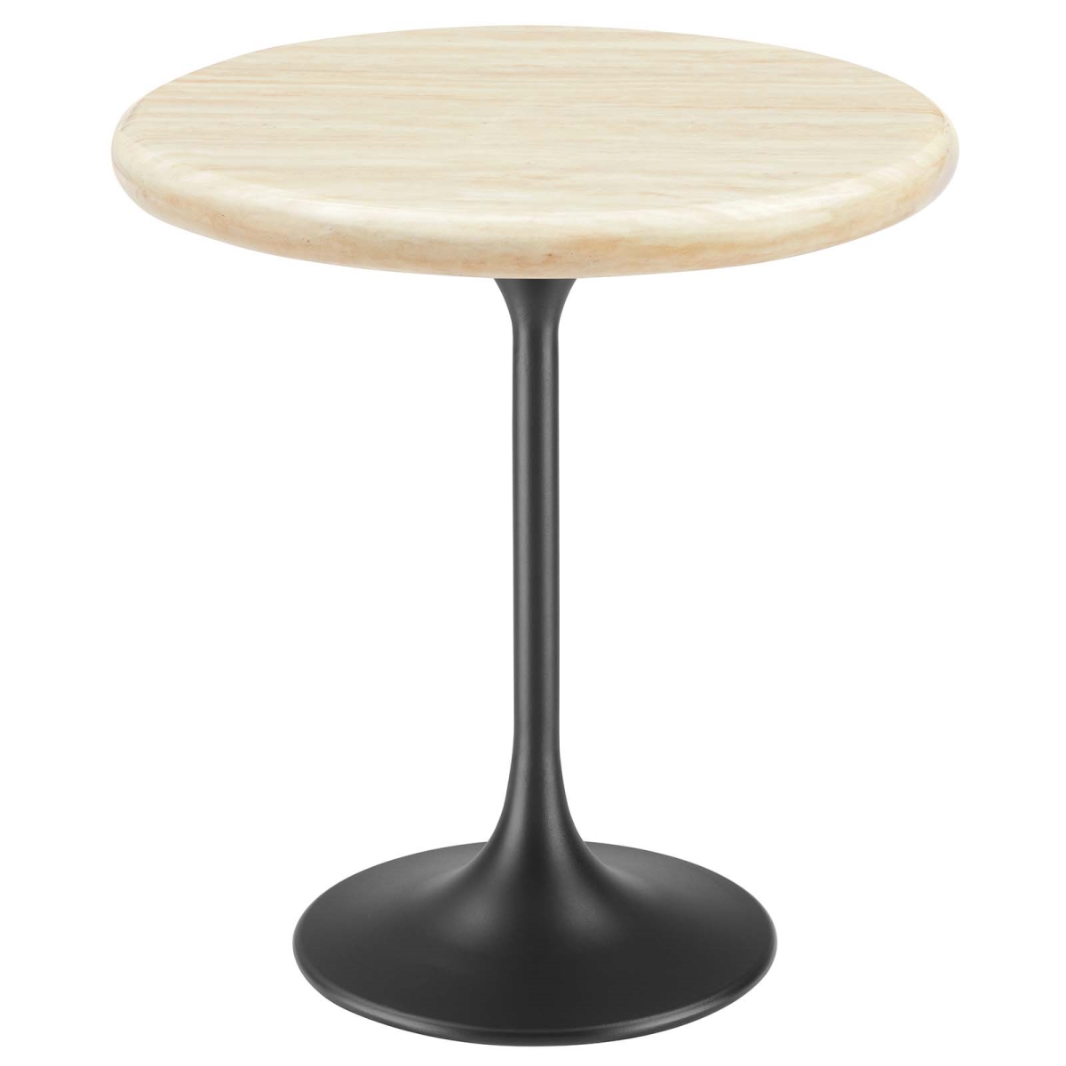 EEI-6747-BLK-TRA 20 in. Lippa Round Artificial Travertine Side Table, Black & Travertine